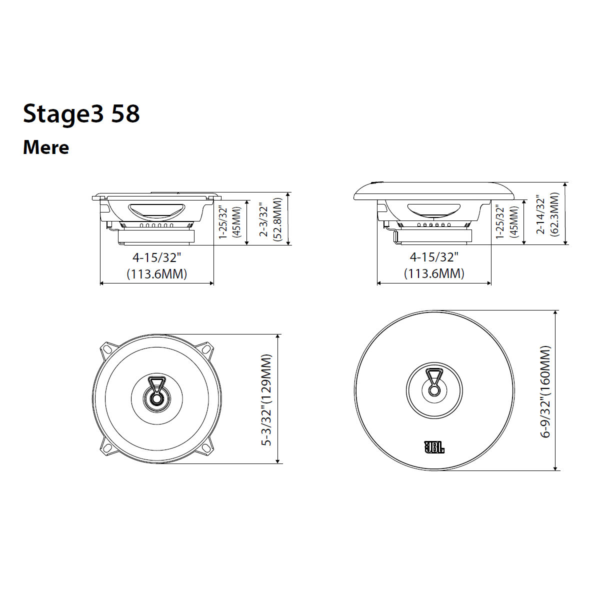 JBL Stage3 58 mere in dimenzije za vgradnjo